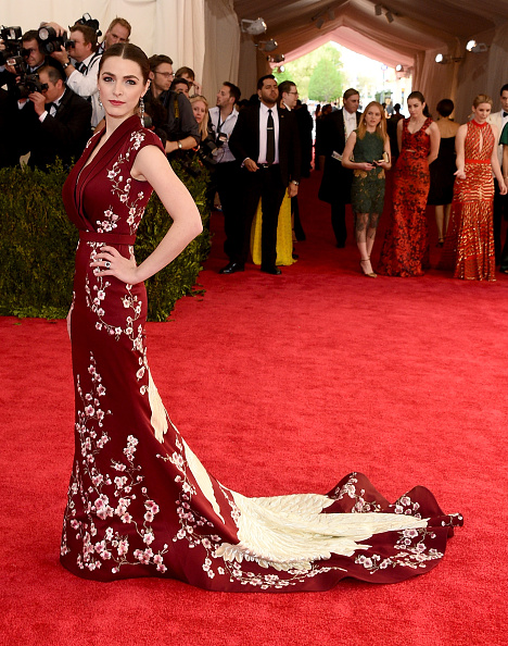 Bee Shaffer in an Asian-inspired Alexander McQueen gown accented with cherry blossoms.